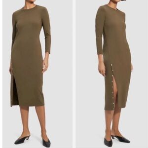 Theory Olive Midi Dress with Side Snap Slit